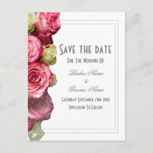 Pink rose floral wedding save the date announcement postcard