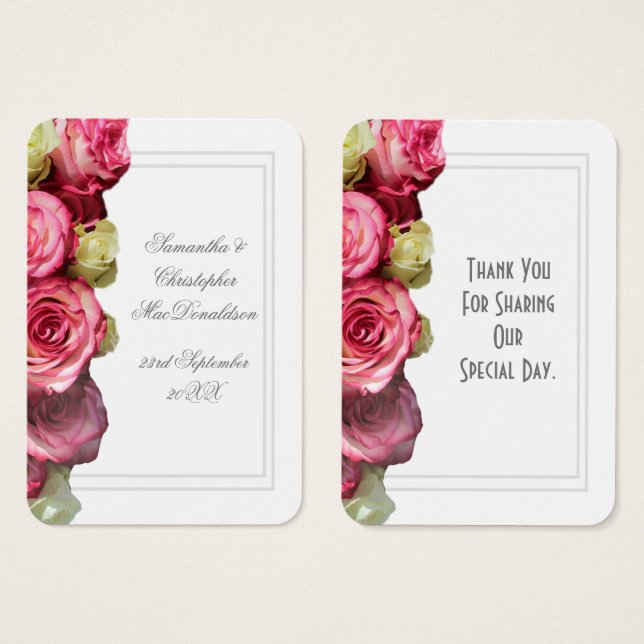 Pink rose floral wedding thank you tag (Front & Back)