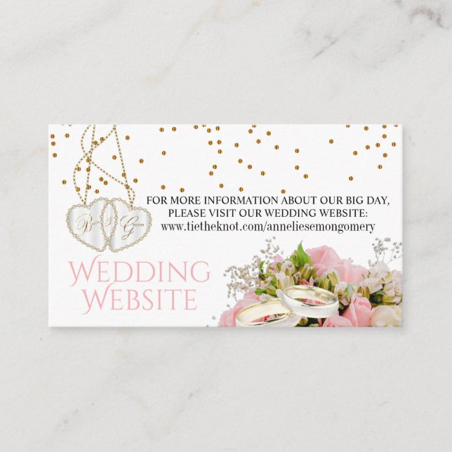 Pink Rose Floral Wedding -  Wedding Website Enclosure Card (Front)