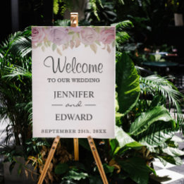 Pink Rose Floral Wedding Welcome Sign