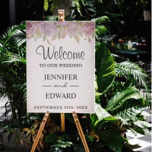 Pink Rose Floral Wedding Welcome Sign