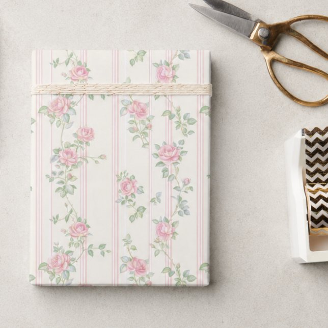Pink Rose Floral Wrapping Paper (elegant pink grandmillennial vintage coquette rose floral wrapping paper)