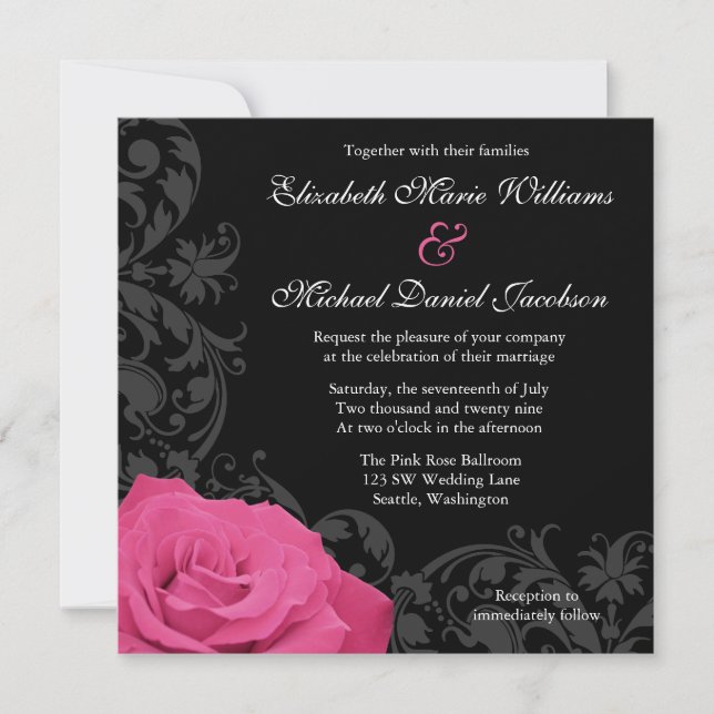 Pink Rose Flourish Wedding Invitation (Front)