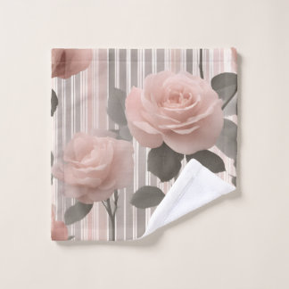 Pink Rose Flower and stripes, Vintage Look Bath Towel Set