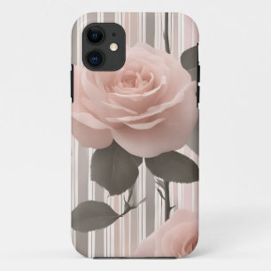 Pink Rose Flower and stripes,  Vintage Look  Case-Mate iPhone Case