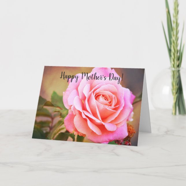 Pink Rose Flower Art Mother's Day Card (Front)