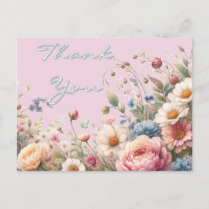 Pink Rose Flower Birthday Thank You Postcard