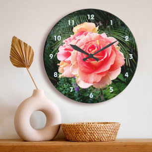 Pink rose flower bold close-up photo beautiful large clock