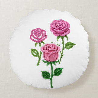 Pink Rose Flower Botanist Pipe Cleaner Flower  Round Cushion