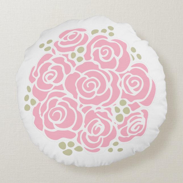 Pink rose flower bouquet round pillow (Back)