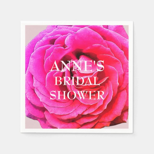 Pink Rose flower , Bridal Shower Paper Napkins (Front)