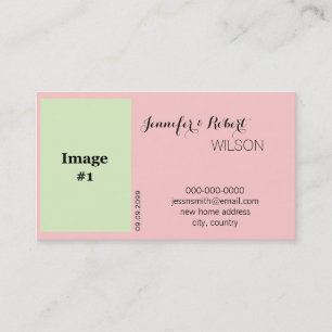 pink rose flower bride and groom new address cards
