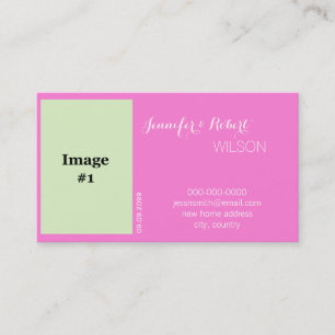 pink rose flower bride, groom wedding new address business card
