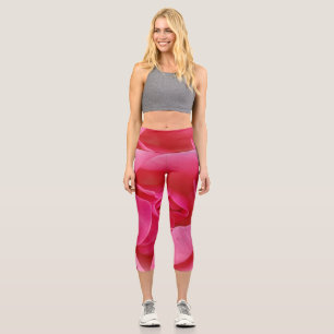 Pink rose flower capri leggings