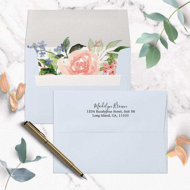 Pink Rose Flower Floral Botanical envelope (In situ)