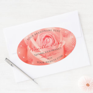 Pink Rose Flower Floral Product Labels Palm Leaves