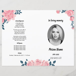 PINK ROSE FLOWER Funeral Program Template