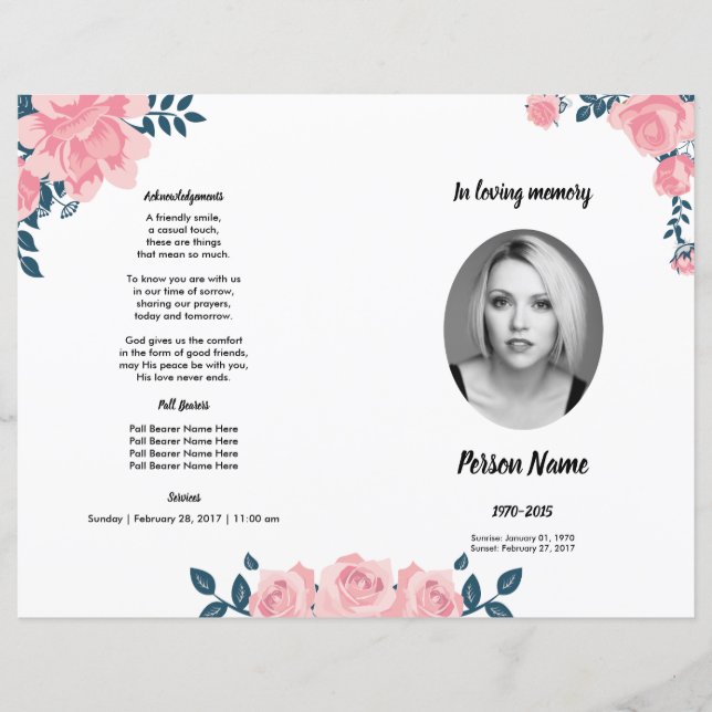 PINK ROSE FLOWER | Funeral Program Template (Front)