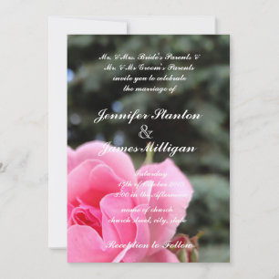 Pink rose flower invitation