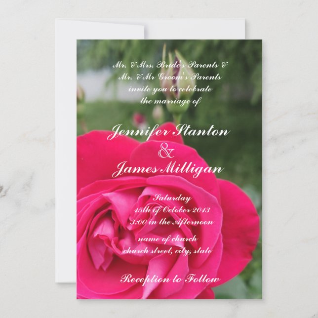 Pink rose flower invitation (Front)