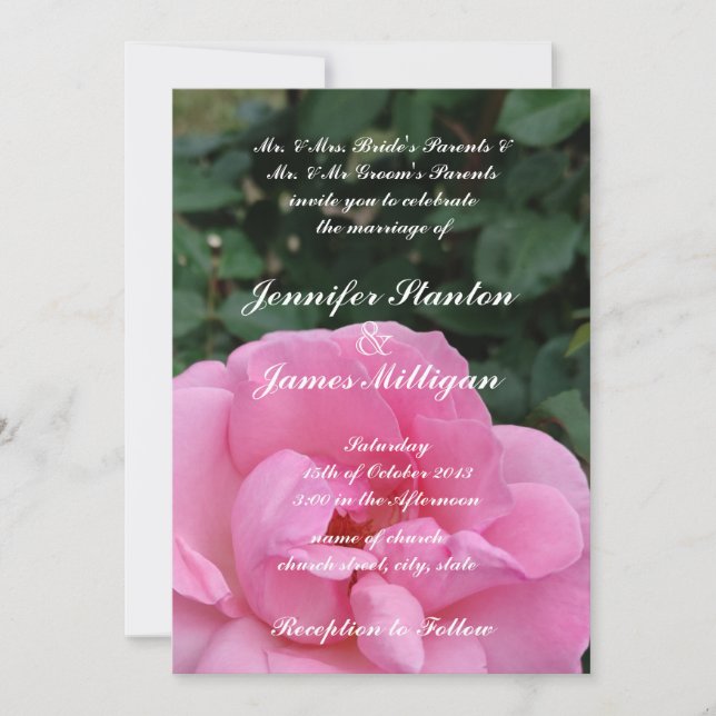 Pink rose flower invitation (Front)