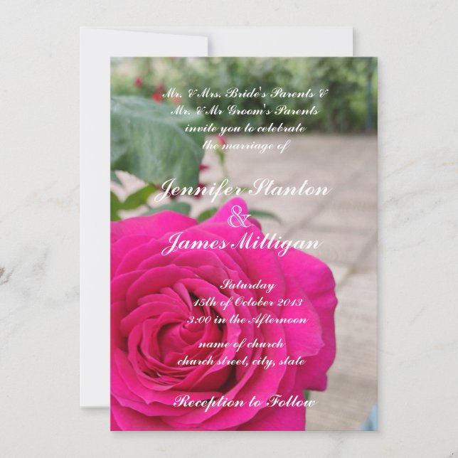 Pink rose flower invitation (Front)