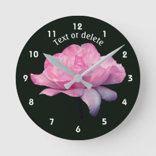 Pink Rose Flower Personalised Round Clock