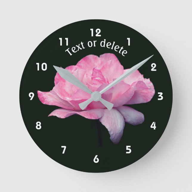 Pink Rose Flower Personalised Round Clock (Front)