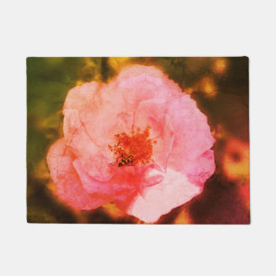 Pink Rose Flower Photo and bug Door Mat