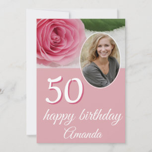 Pink Rose Flower Photo Floral 50th Birthday Card