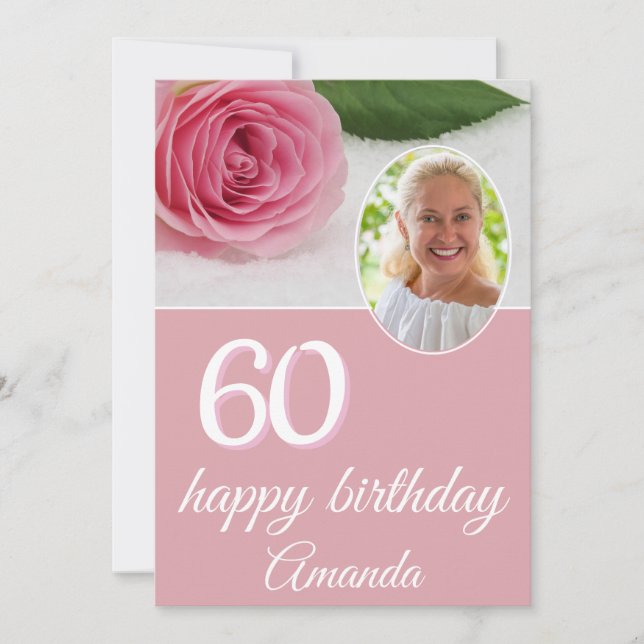 Pink Rose Flower Photo Floral 60th Birthday Card (Front)