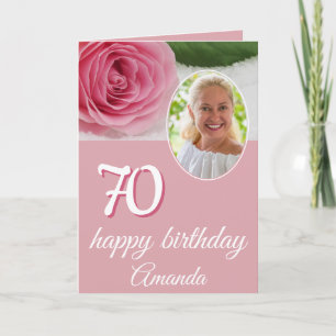 Pink Rose Flower Photo Floral 70th Birthday Card