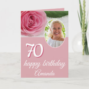 Pink Rose Flower Photo Floral 70th Birthday Card
