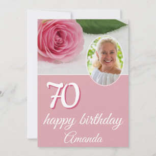 Pink Rose Flower Photo Floral 70th Birthday Card
