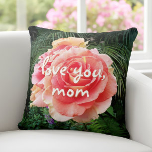 Pink Rose Flower Photography Love you Mum Script Cushion