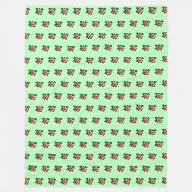 Pink Rose Flower Seamless Pattern on Light Green Fleece Blanket (Front)