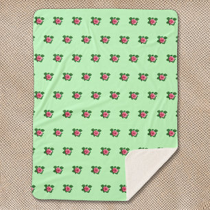 Pink Rose Flower Seamless Pattern on Light Green Sherpa Blanket