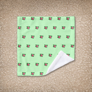 Pink Rose Flower Seamless Pattern on Light Green Wash Cloth