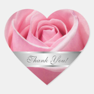 Pink Rose Flower Thank You Personalise Heart Sticker