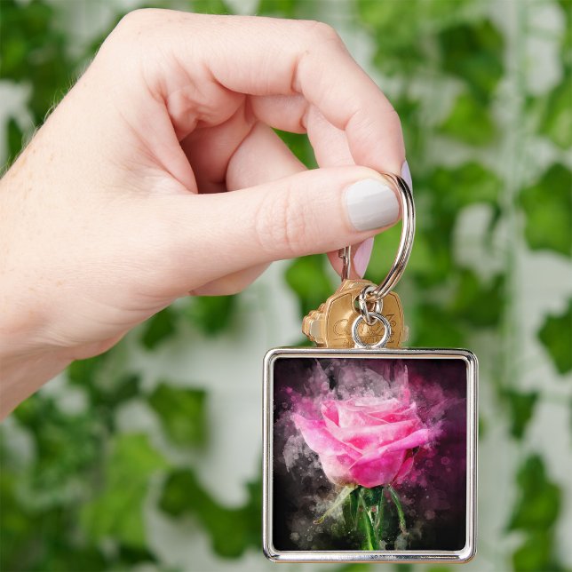 Pink Rose flower watercolor - bb Key Ring (Creator Uploaded)