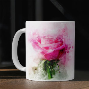 Pink Rose flower watercolor - wb Coffee Mug