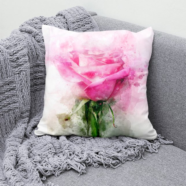 Pink Rose flower watercolor - wb Cushion (Creator Uploaded)
