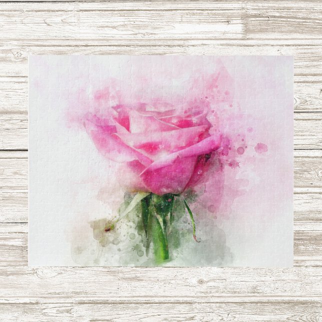 Pink Rose flower watercolor - wb Jigsaw Puzzle (Creator Uploaded)