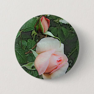 pink rose flowers 6 cm round badge