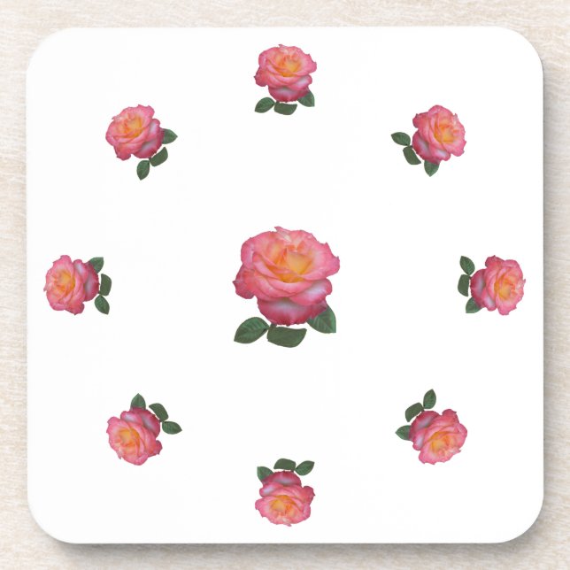Pink Rose Flowers Coaster (Front)