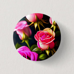 Pink Rose Flowers Digital Artwork 3 Cm Round Badge