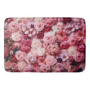 Pink Rose Flowers Elegant Girly Bath Mat