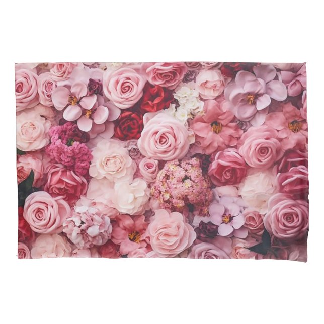 Pink Rose Flowers Elegant Girly Pillowcase (Front)