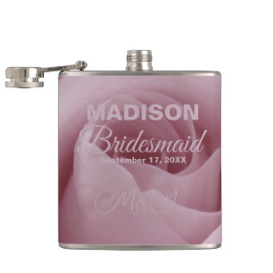 Pink Rose Flowers Floral Bridesmaid Hip Flask