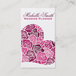 Pink rose Flowers heart florists wedding planner Business Card